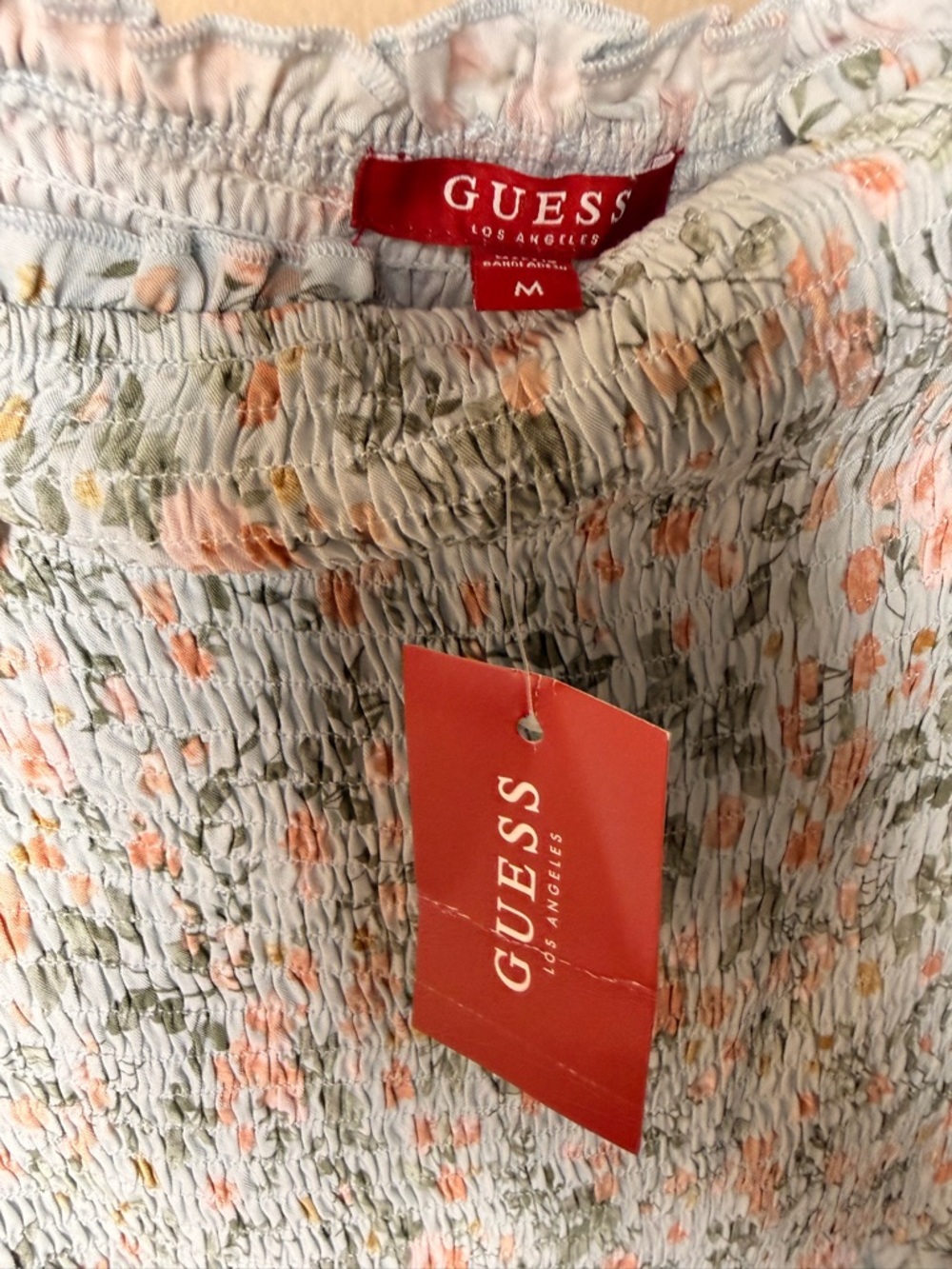 Guess Off-Shoulder Floral Wide-Leg Jumpsuit in White and Pastel - Picture 7 of 10